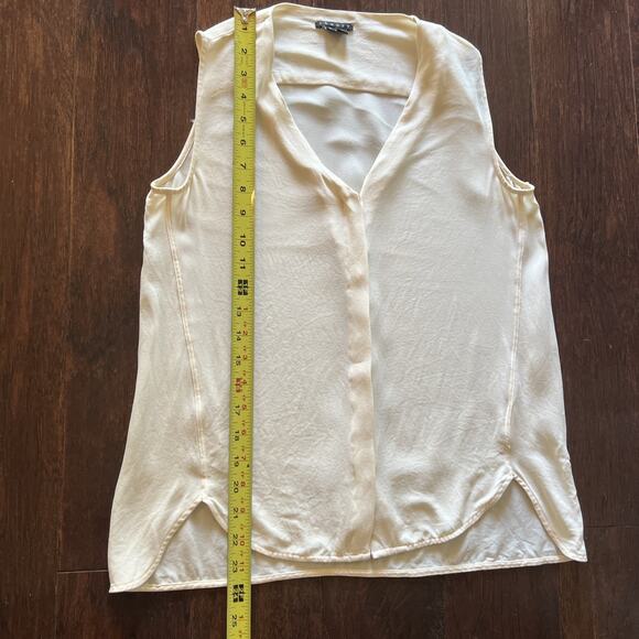Theory Sleeveless Draped V-Neck Blouse Top Ivory Silk Women's Medium XS-S (P TP) - Picture 3 of 6